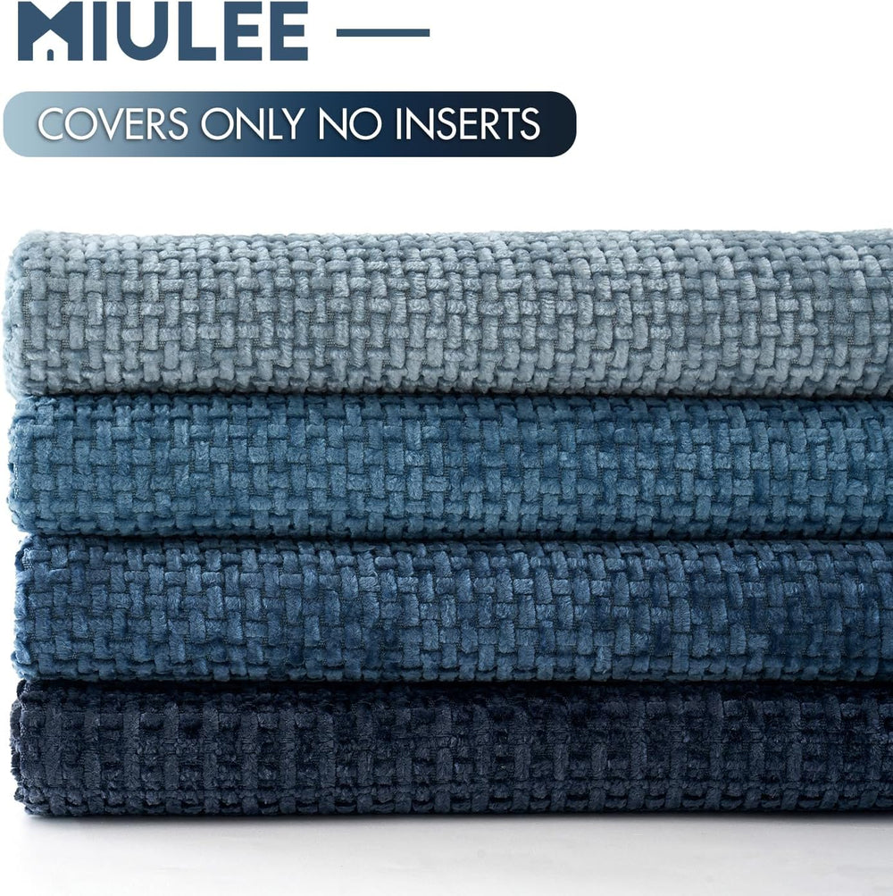 MIULEE Soft Decorative Chenille Pillow Covers Blue Series 16x16 Pack of 4