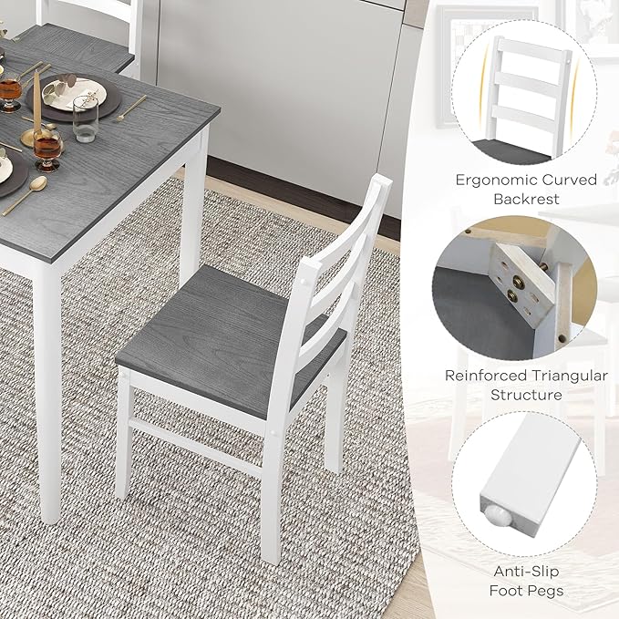 NAFORT 5 Piece Dining Table Set for 4, Farmhouse Solid Wood Kitchen Table Cha...