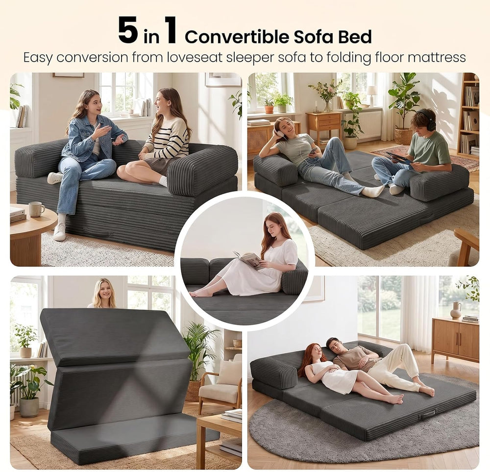 Erament Futon Sofa Bed Queen, Convertible Tri Folding Mattress Couch Bed Fold...