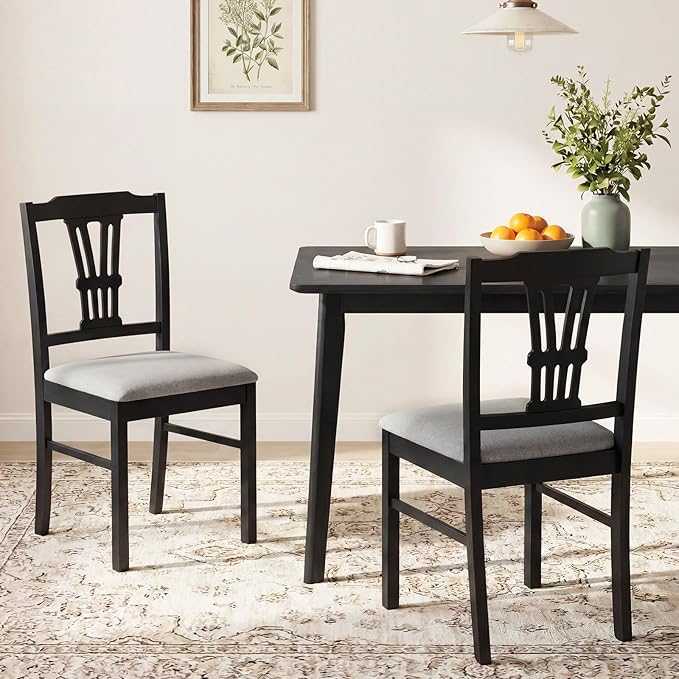 Giantex Wooden Dining Chairs Set of 2, Upholstered Kitchen Chairs with Solid ...