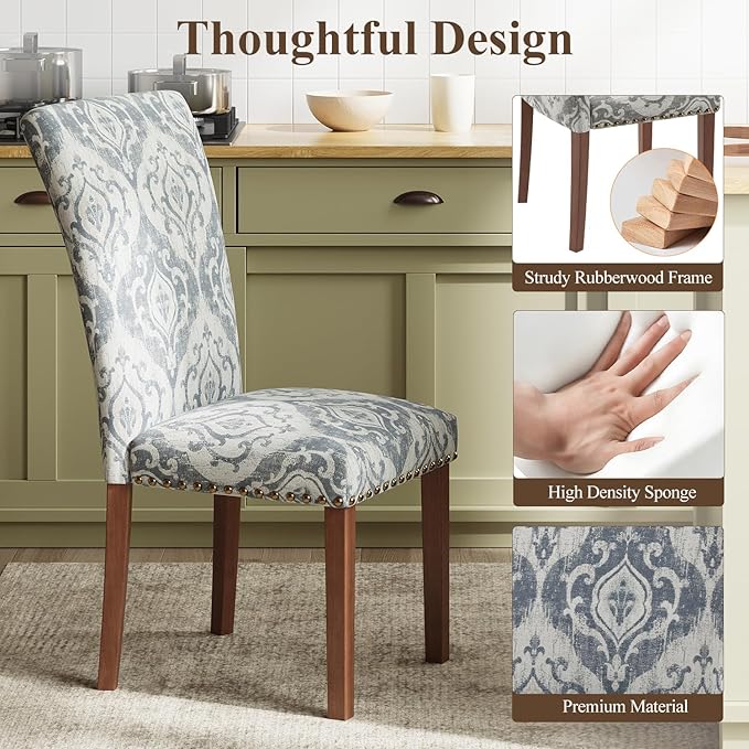 Stylish Dining Chairs Set of 4, Upholstered Parsons Dining Room Chair with Na...