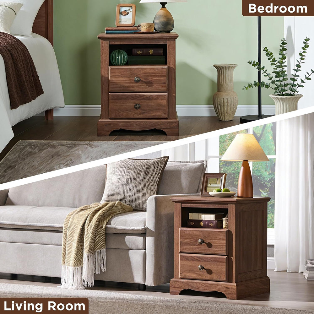 T4TREAM 18" Vintage Nightstand with Charging Station, Light Walnut