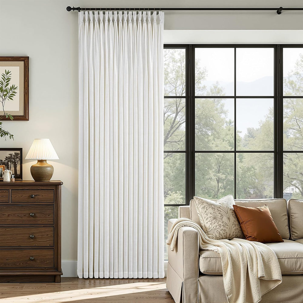 Triple Pinch Pleated Curtains for Living Room 90 Inch Linen Curtains 2 Panels...