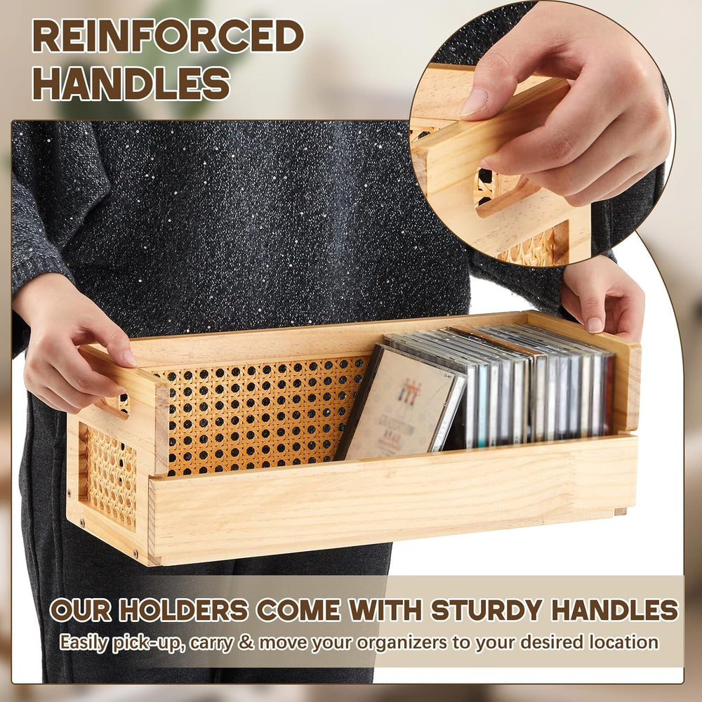 CroBlissful 2 Set Wooden CD Storage Box Holder Shelf with Carrying Handles, R...
