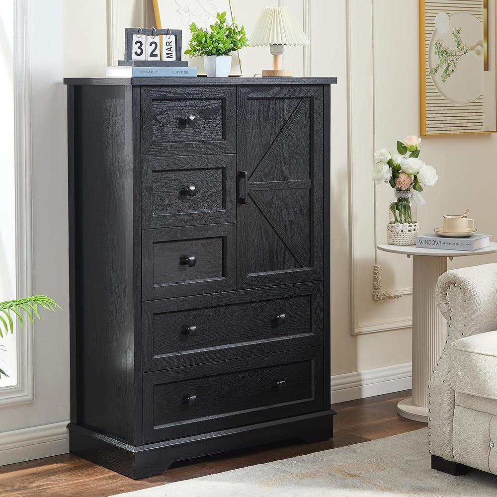 SOOWERY Farmhouse Dresser for Bedroom, Tall Chest of Drawers, Black