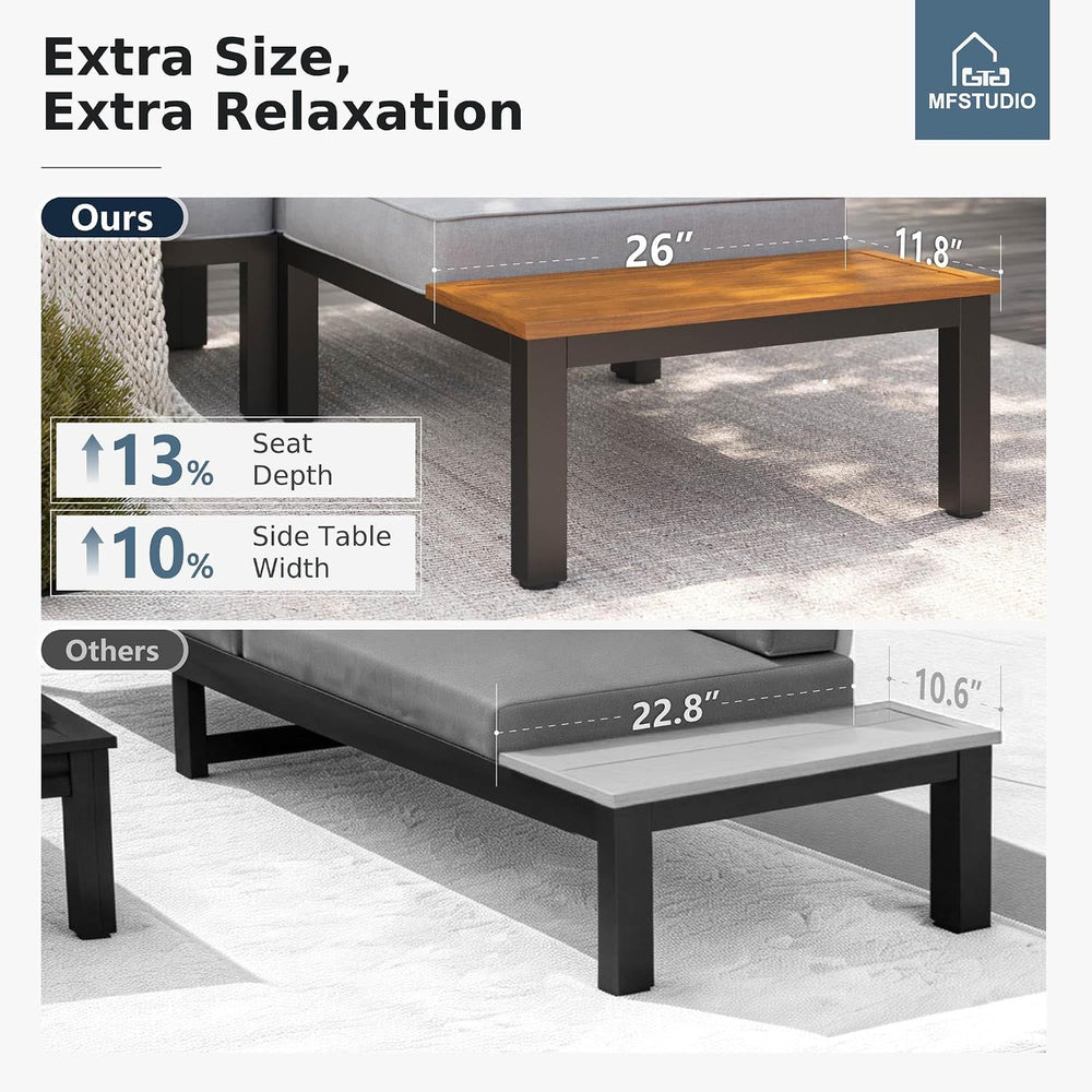 MFSTUDIO 4 Pieces Metal L-Shaped Outdoor Sectional with Cushion,
