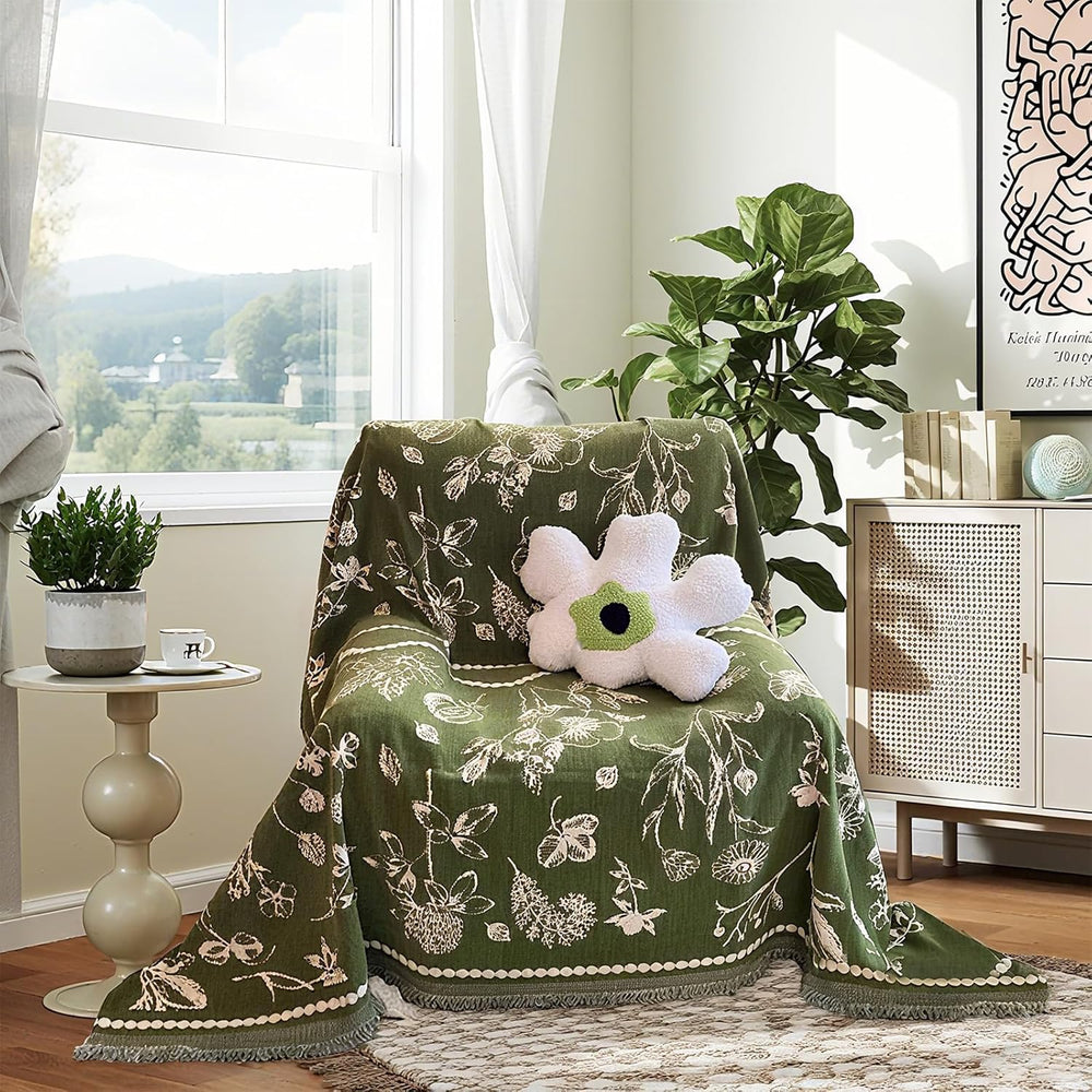 DREAMINGO Green Floral Armchair Cover Farmhouse Botanical Jacquard Recliner C...