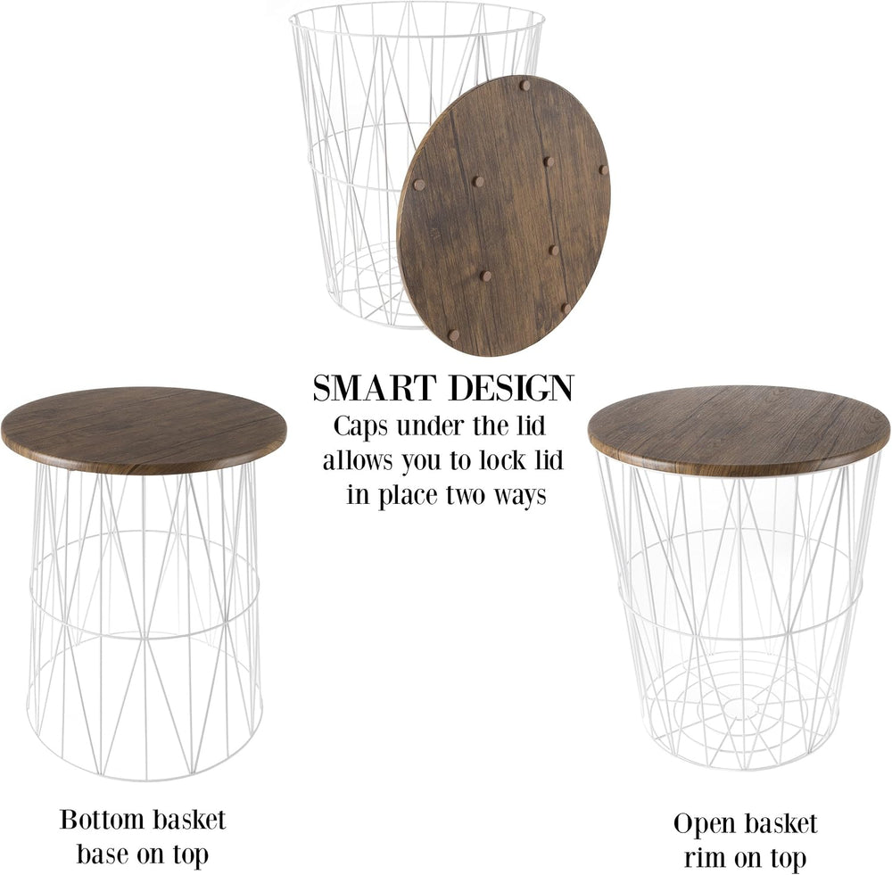 End Tables Set of 2 - Nesting Tables with Removable Wood Tops and Metal Wire ...