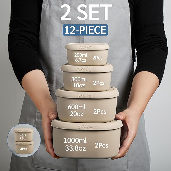 ISSEVE 12Pcs/Set Nesting Silicone Food Storage Containers
