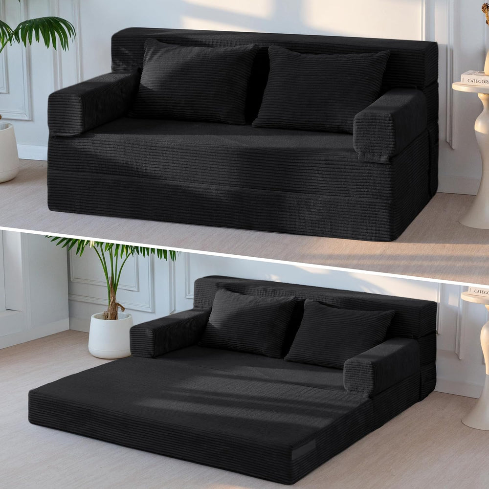 BYBYME Convertible Sofa Bed, 6” Thick 3-Folding Floor Sofa, 53” Loveseat