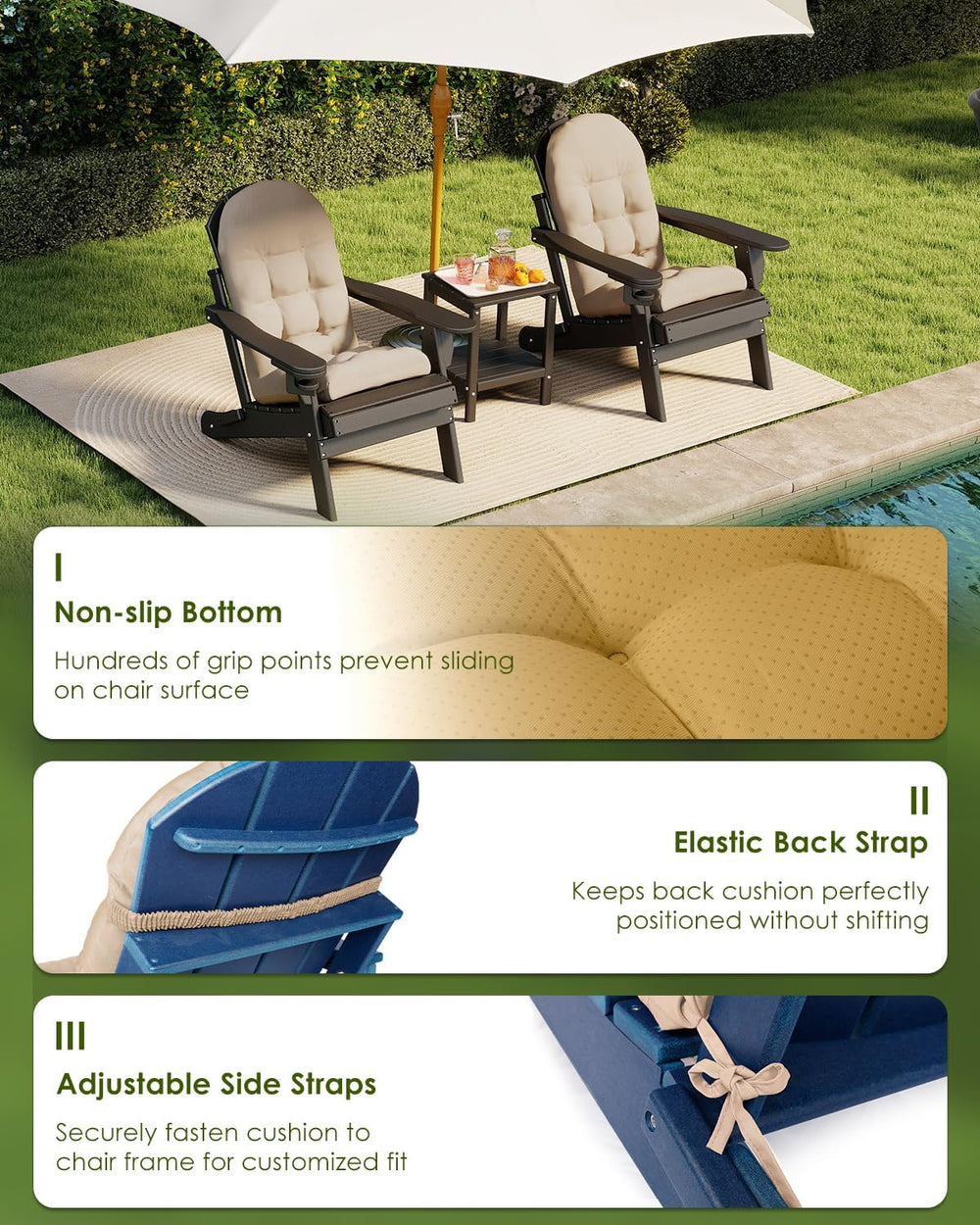 GREENVINES Adirondack Chair Cushions Set of 2, Polyester, Beige