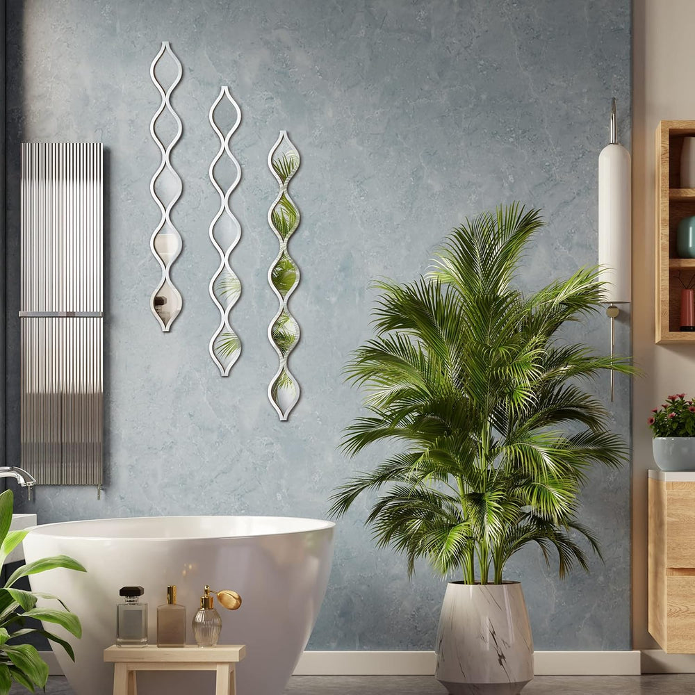 3 Pcs Teardrop Mirror Wall Decor, Narrow Acrylic Silver Edge