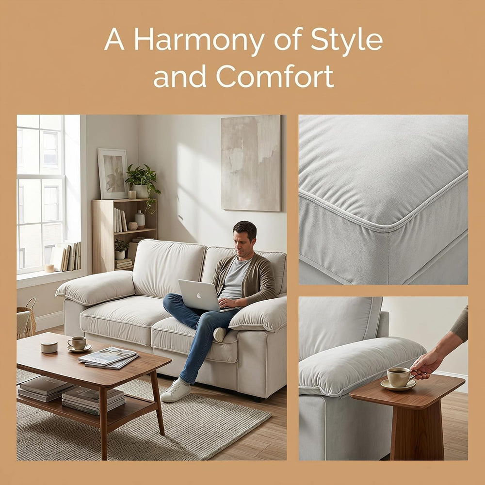 79" Velvet Love Seat Sofa, Futon Couch with Hidden Storage, Beige