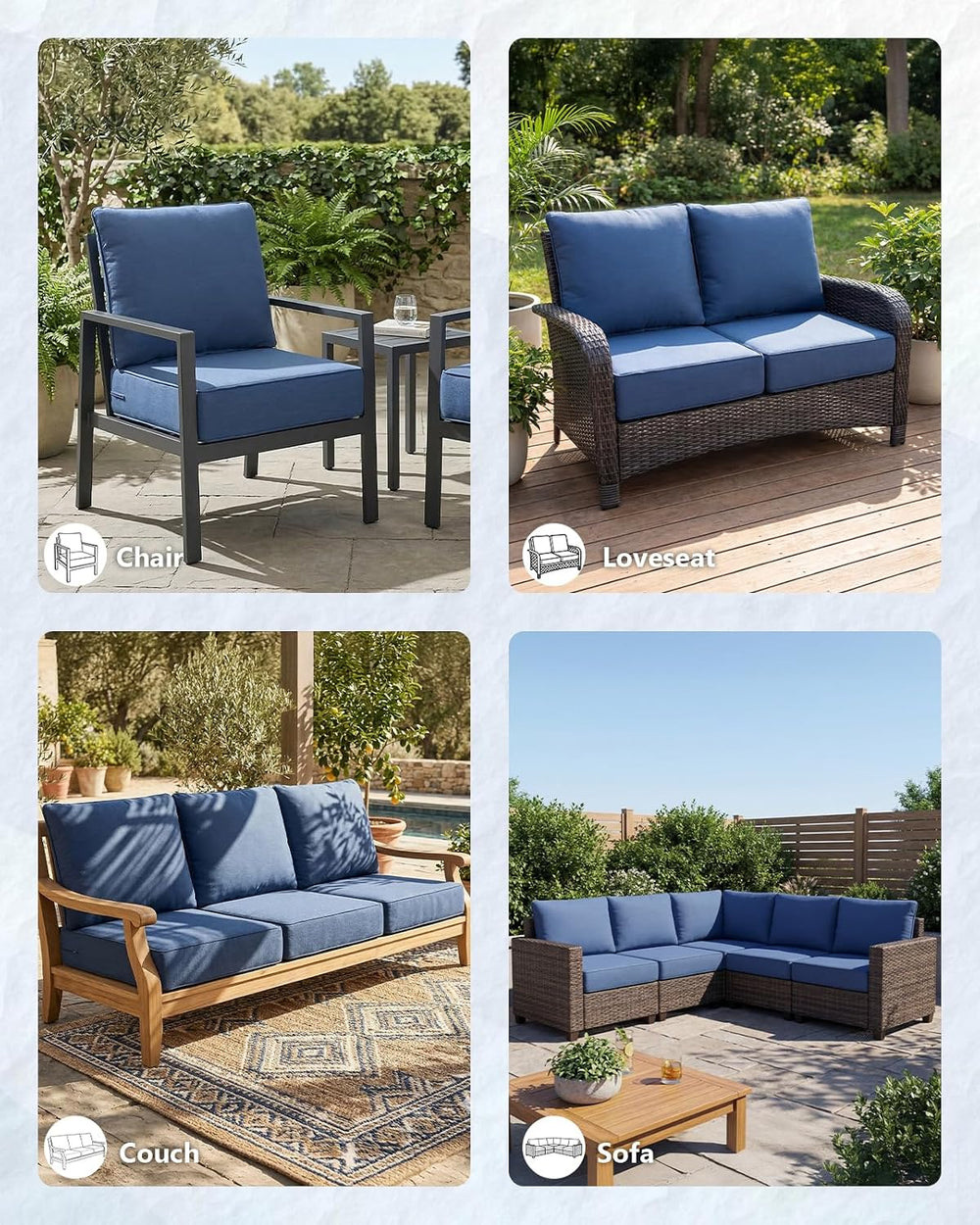 6" Thick Outdoor Cushion, 22"*24"*6" Patio Furniture Cush...