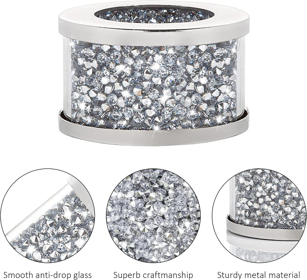 SHYFOY Silver Diamond Napkin Ring Set of 12 Pieces, Crystal Glass Framed Napk...