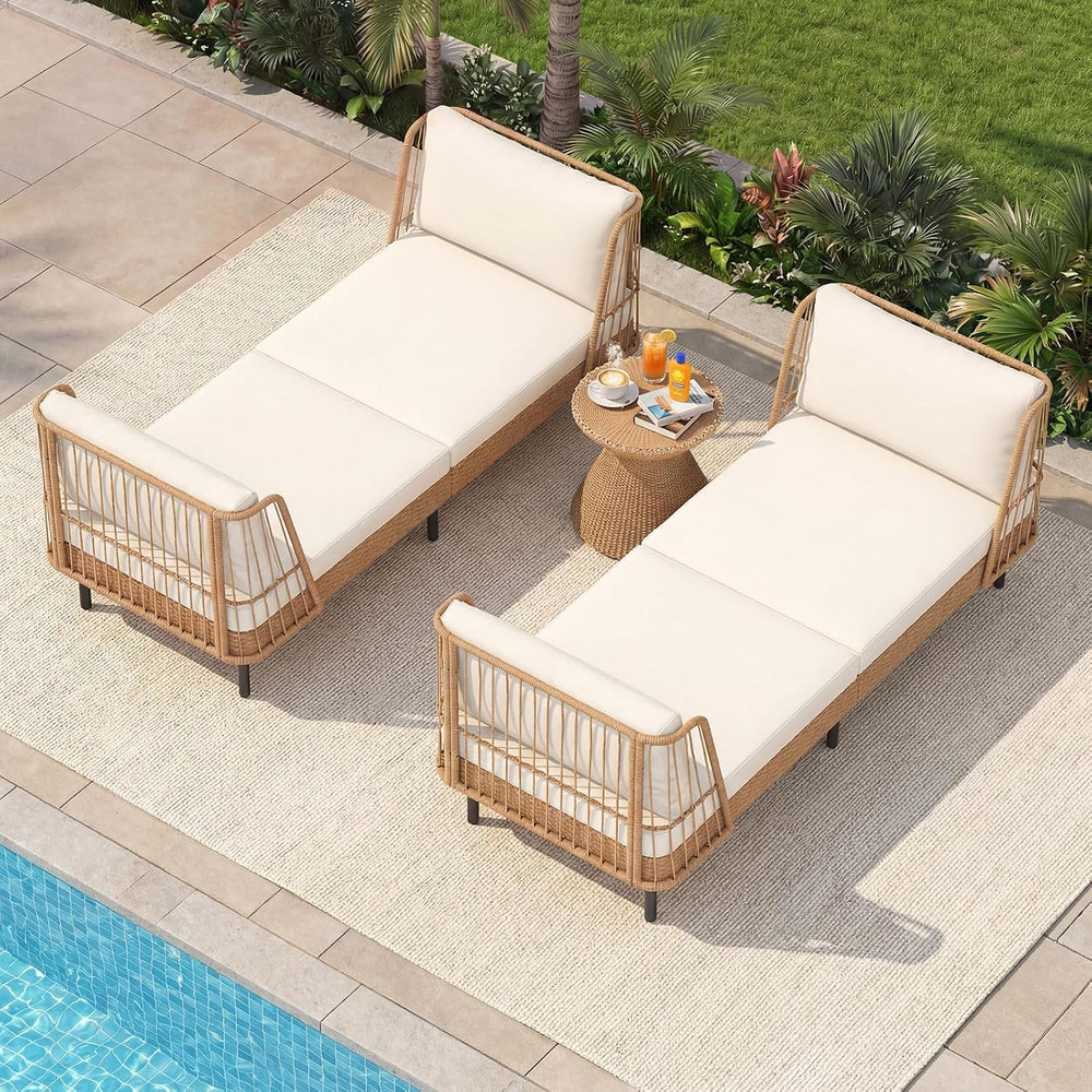 HAPPYGRILL Outdoor Wicker Daybed, Rattan Patio Couch Sofa Bed with Armrests, ...