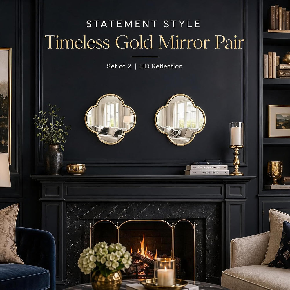 2 Pack Clover Wall Mirrors, Real Glass Decorative Mirrors with Metal Frame, 1...