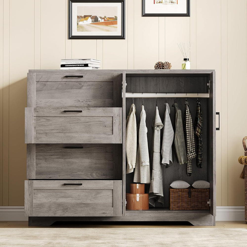 IDEALHOUSE 43.3'' H Armoire Wardrobe Closet with 4 Drawers, Wooden Dr...