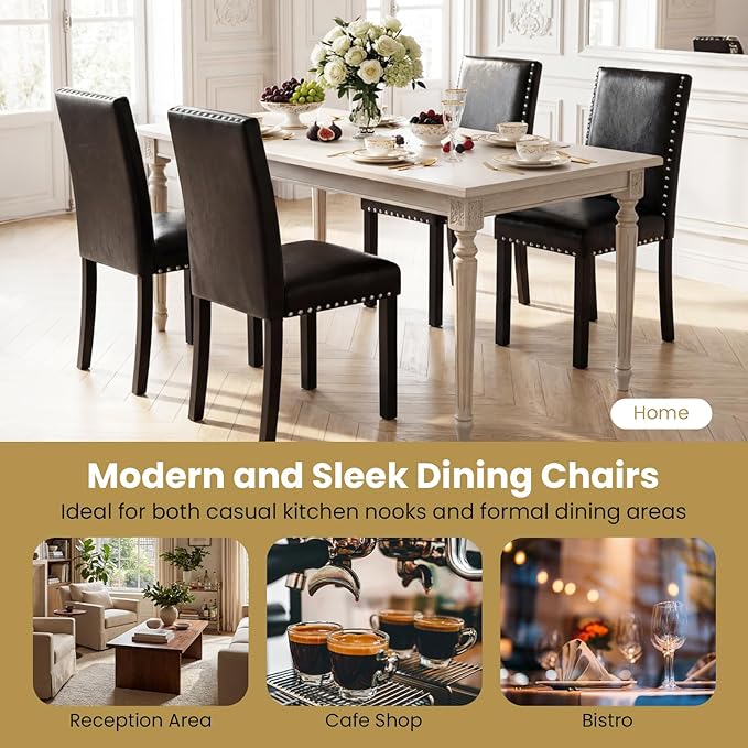 Giantex Black Dining Chairs Set of 4, Faux Leather Upholstered Parsons Kitche...