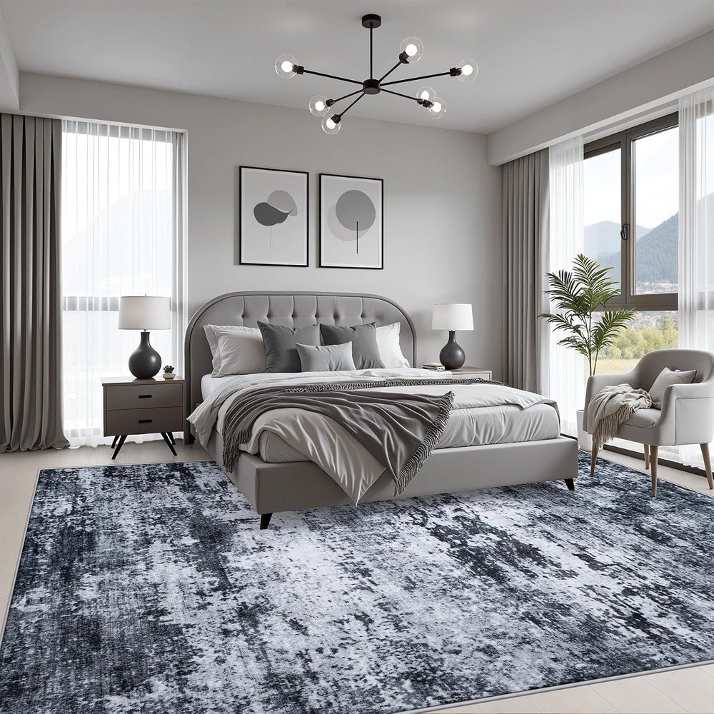 8x10 Area Rug Living Room: Modern Washable Indoor Carpet Black