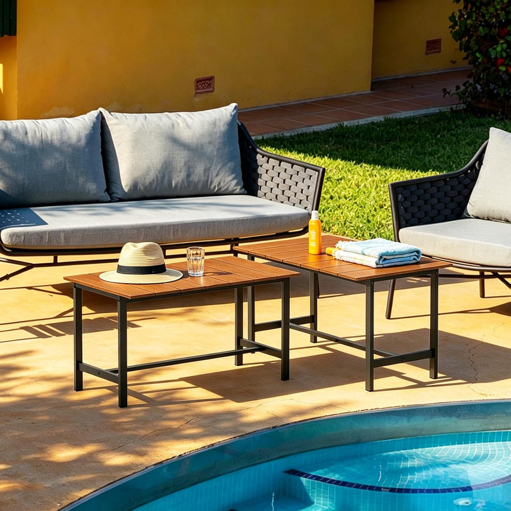 Outdoor Coffee Table, 33.4"L x 17.3"W x 18.1"H Rectangle Weath...