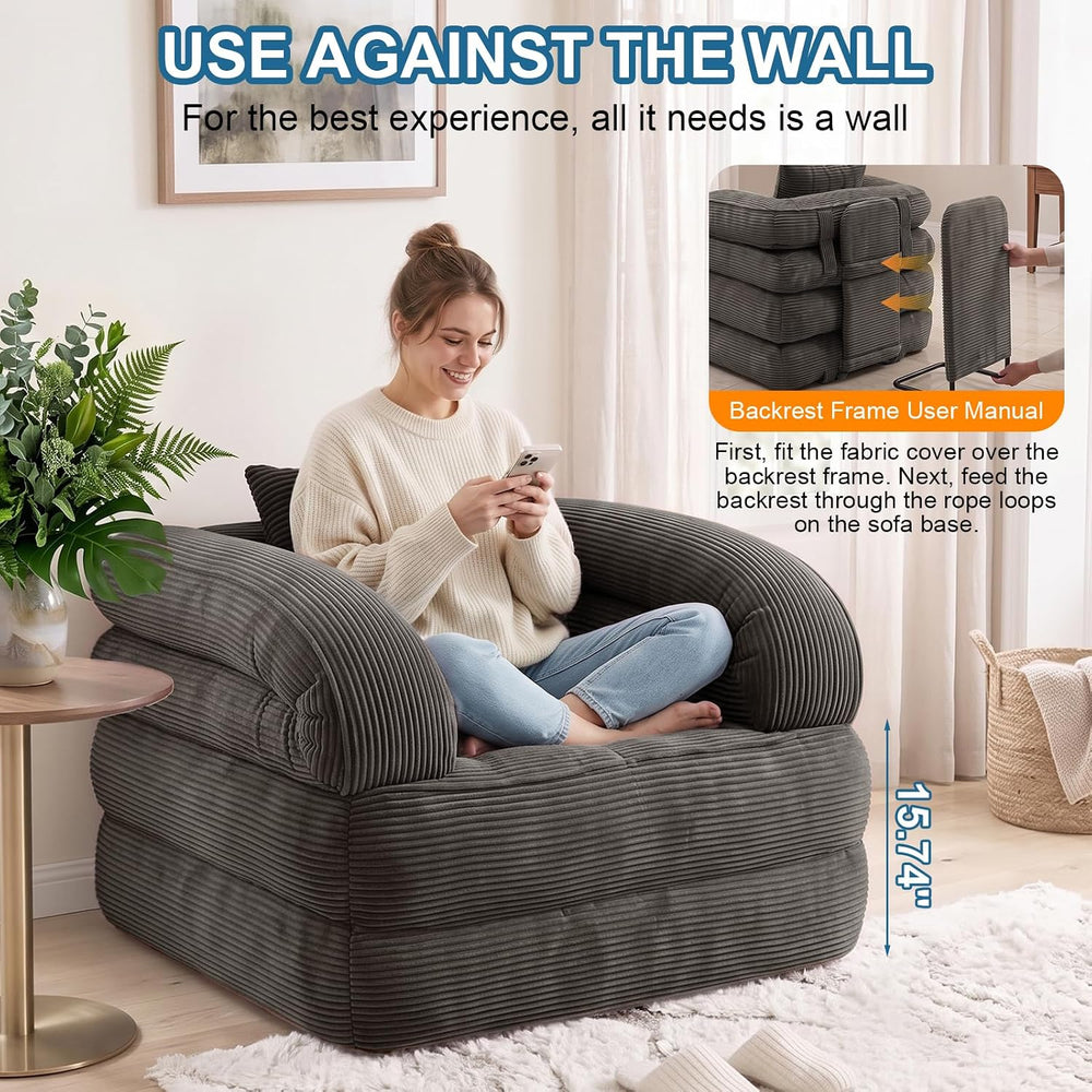 Folding Sofa Bed, Convertible Sleeper Chair Bed with Armrests