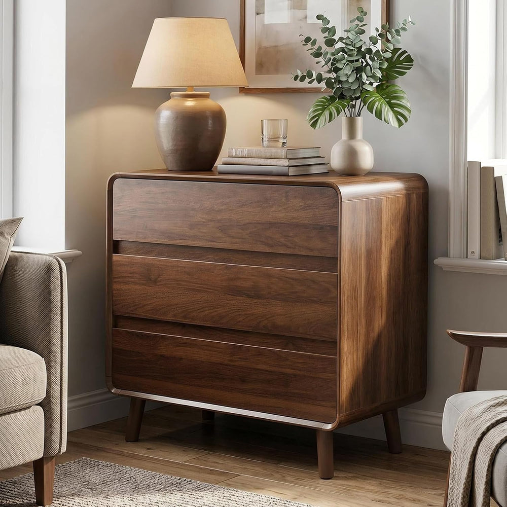 Nasonet 3 Drawer Dresser for Bedroom, Mid Century Modern Chest of Drawers, Cu...