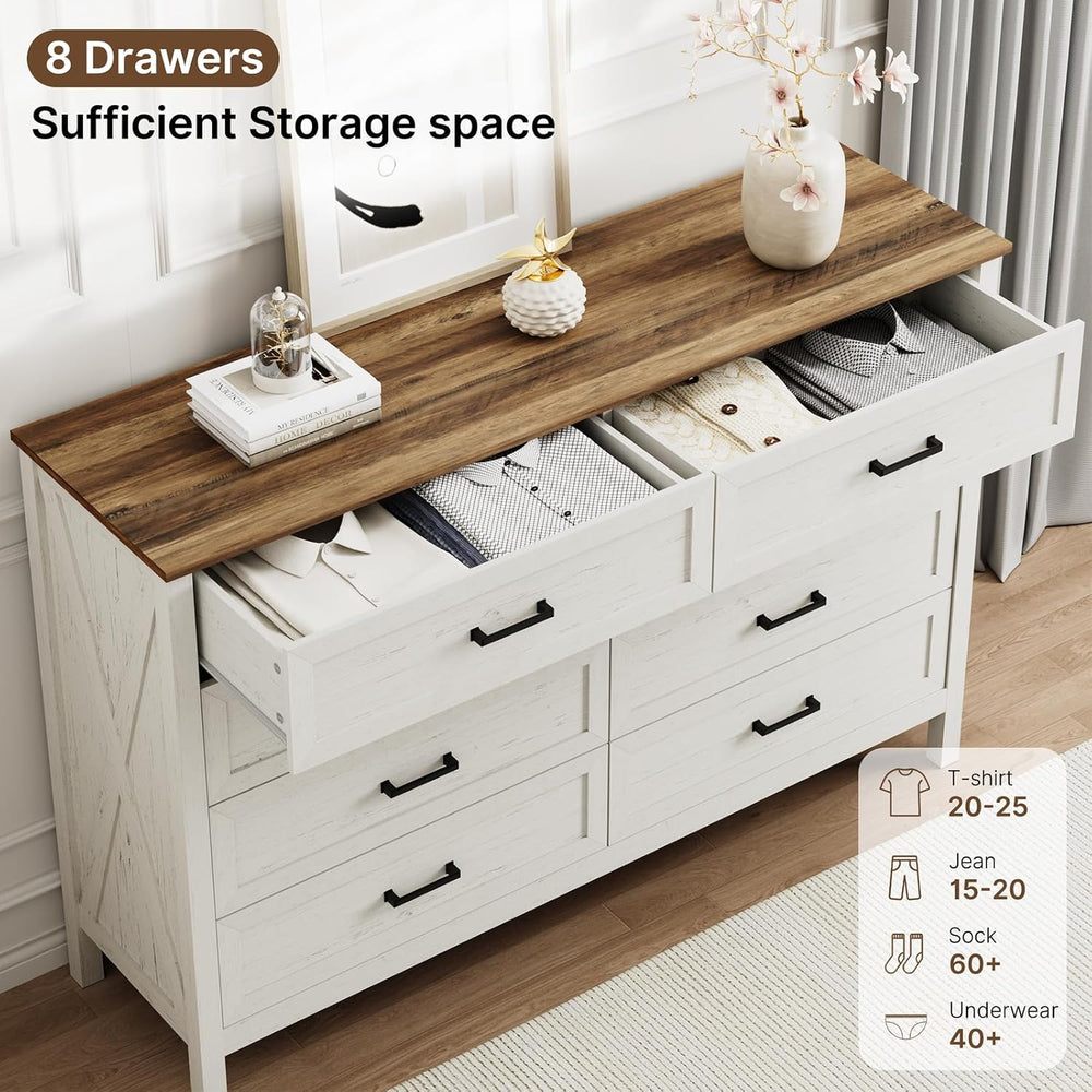 LYNSOM Farmhouse 8 Drawer Dresser for Bedroom, 55 Inch Wide Wood Rustic Chest...