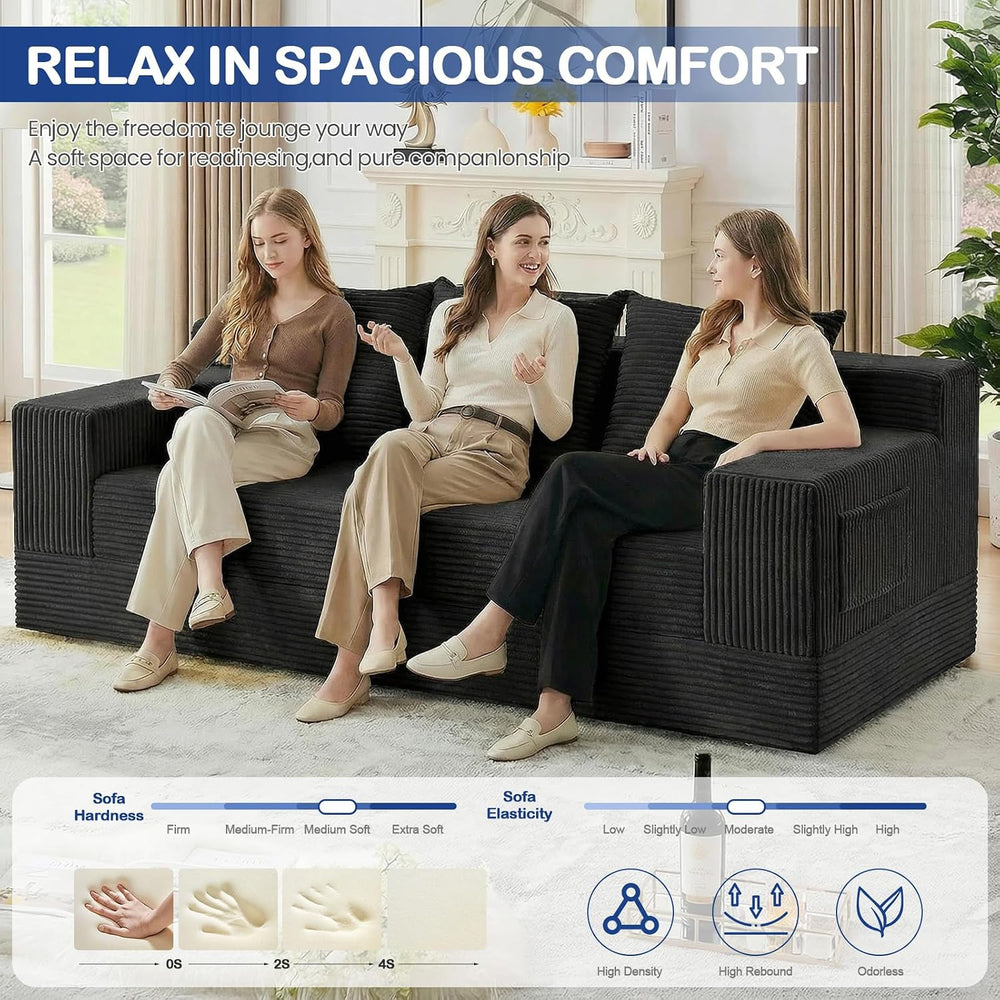 2 in 1 Convertible Boneless Couch Bed, Corduroy futon Sofa Bed, Compression F...