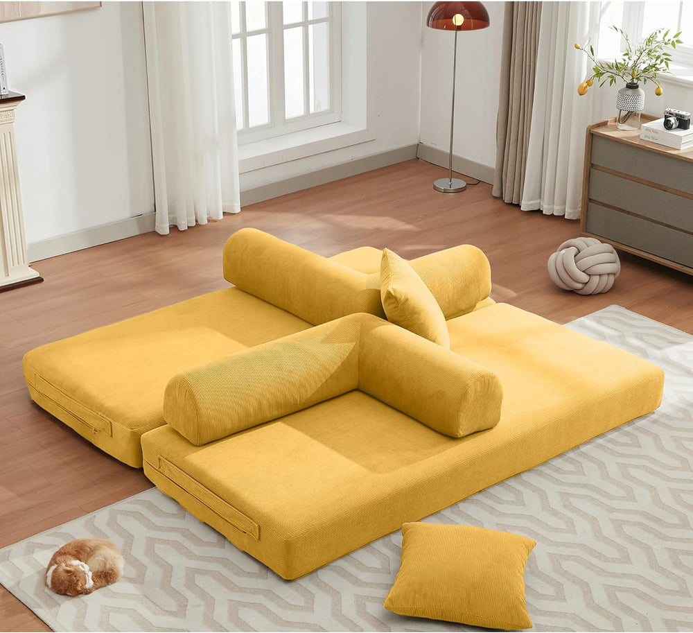 ZEIINPA Convertible Floor Sofa Bed with Fixed-Shape Frame, Modular Corduroy F...
