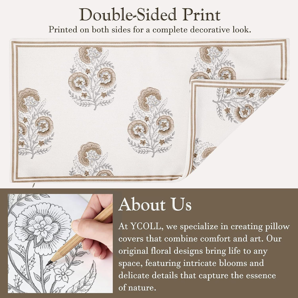 Vintage Floral 14x36 Lumbar Pillow Cover for Bed Pack of 1, Double-Sided Bota...