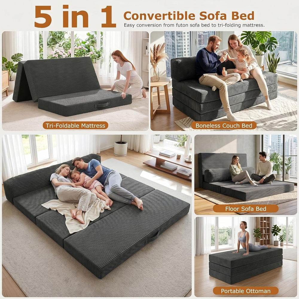 JUIKURY 6 Inch Tri-Fold Memory Foam Mattress Queen Size, 5 in 1 Convertible S...