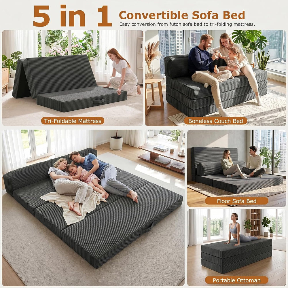 JUIKURY 6 Inch Tri-Fold Memory Foam Mattress Full Size, 5 in 1 Convertible So...