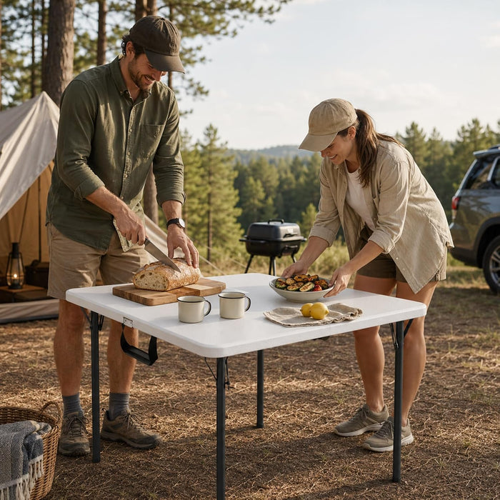 36" Folding Table, Portable Square Folding Card Table with Carrying Handle, Heavy Duty Plastic Foldable Event Table for Camping, Picnic, Party, Crafting, Outdoor and Indoor Use, White