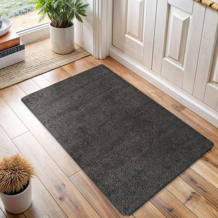 Area Rug 2x3 Dark Gray Door Mat Washable Indoor Rug Ultra Plus Thick Pile Solid Non Slip Easy to Clean Non Shedding Indoor for Living Room Bedroom Kitchen Dining Room or Hallway (2 X 3 Dark Gray)
