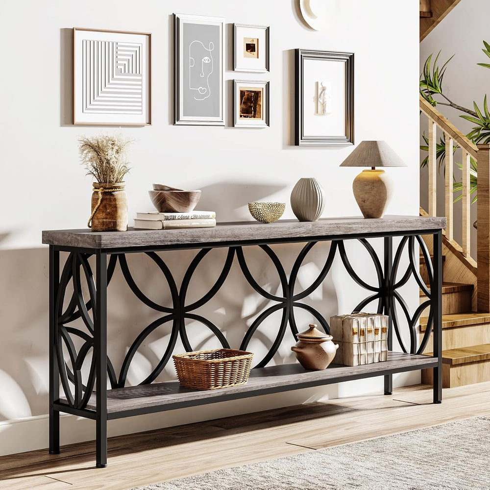 LITTLE TREE Sofa Table, 70.9 Inch Industrial Behind Couch Table with Storage ...