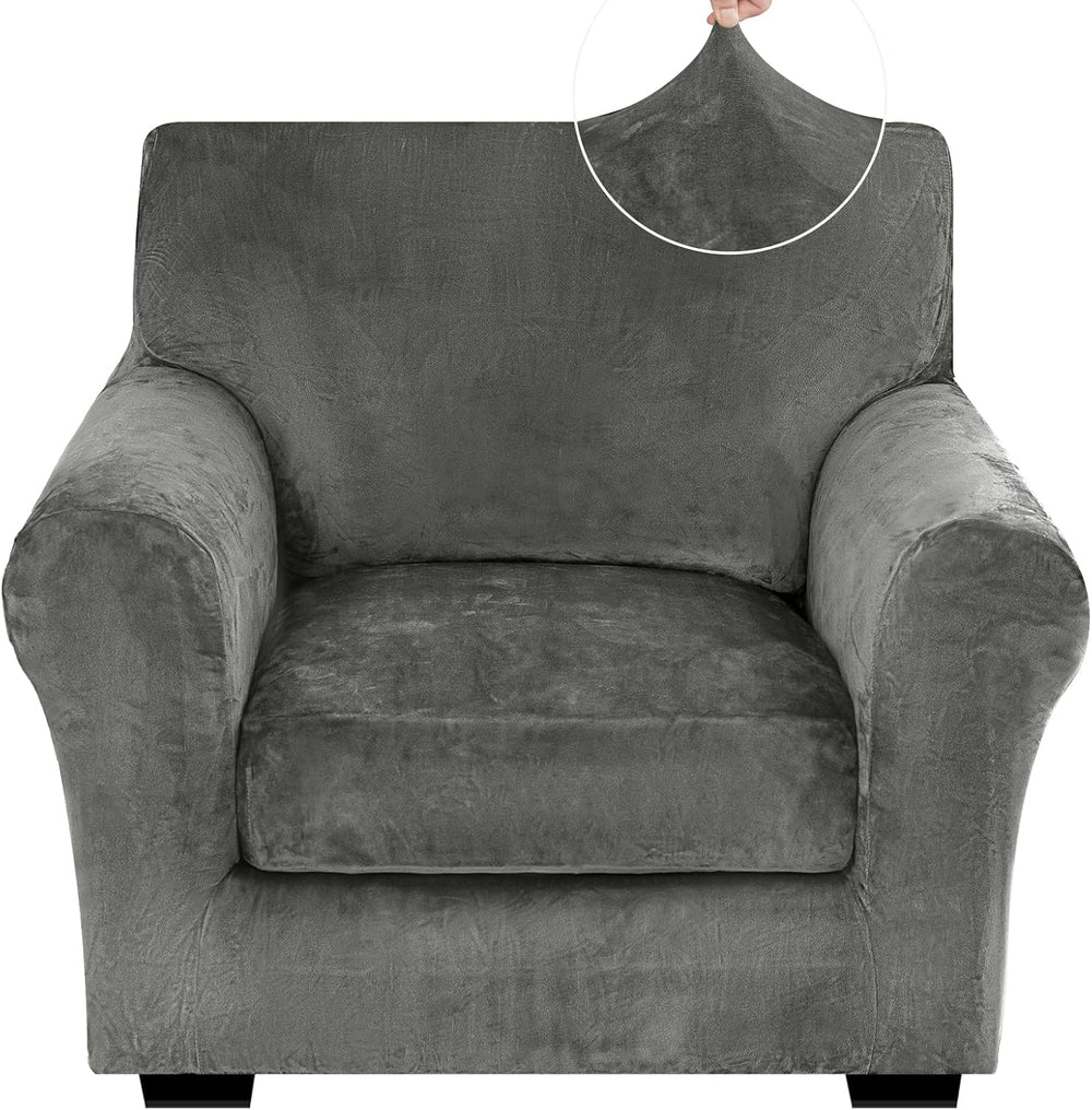 XINEAGE 2-Piece Velvet Armchair Sofa Cover, Couch Covers for Dog,Gray