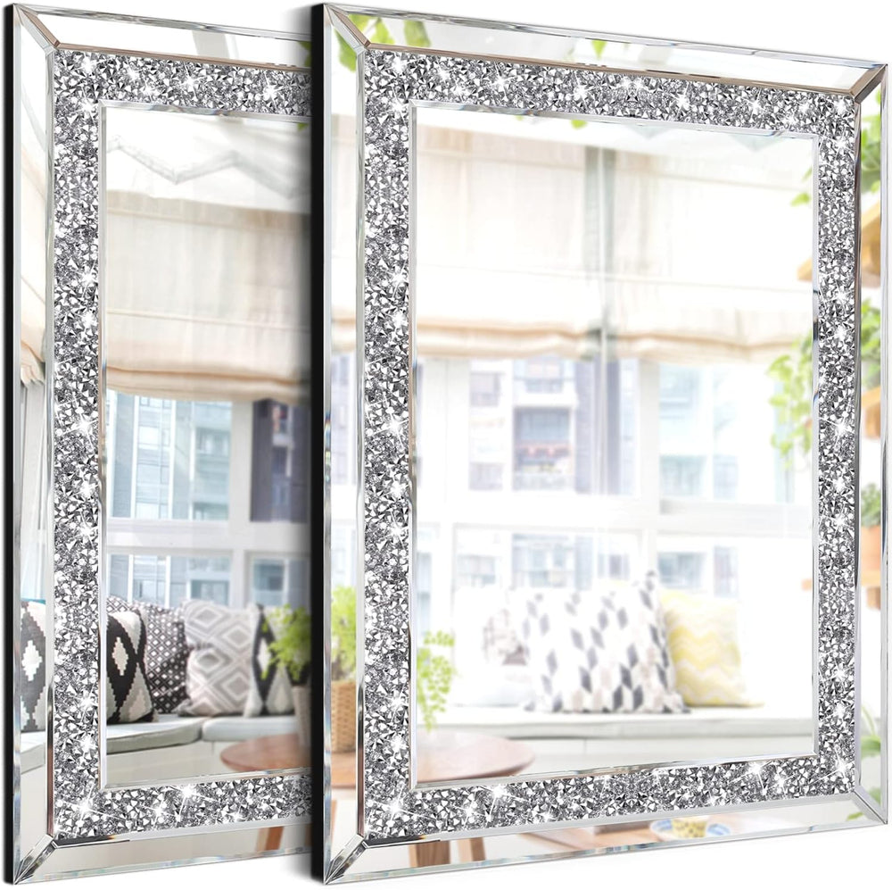 ZOLAPI 2PCS Crystal Rhinestone Diamond Wall Mirror.Brilliant Hand-Spliced Gla...