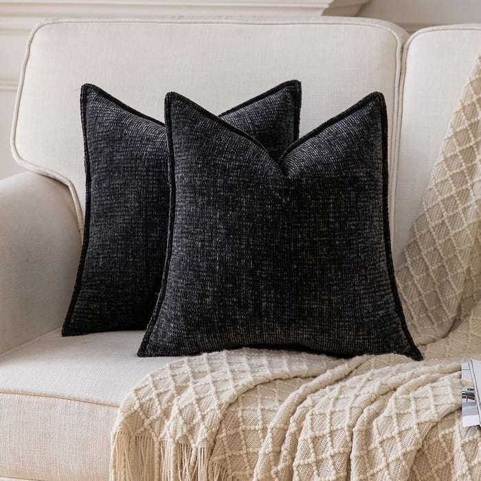 Neelvin Textured Throw Pillow Covers 26x26 Thick Luxury Chenille Decorative Pillow Case with Nubby Granular Texture, Modern Woven Couch Cushion Cover for Sofa Bed,Black, Set of 2