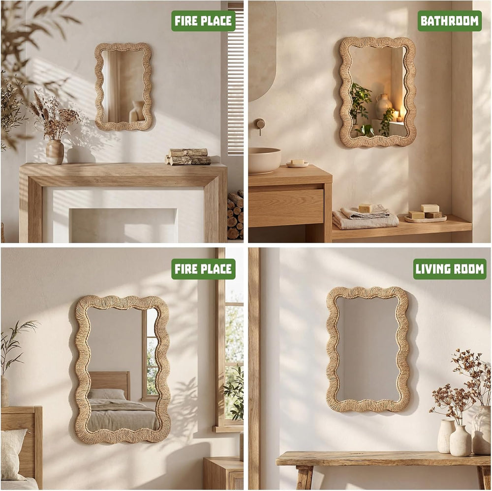 Junkin Boho Rattan Mirror for Bathroom, Rectangle, 10.4 x 15.8 in