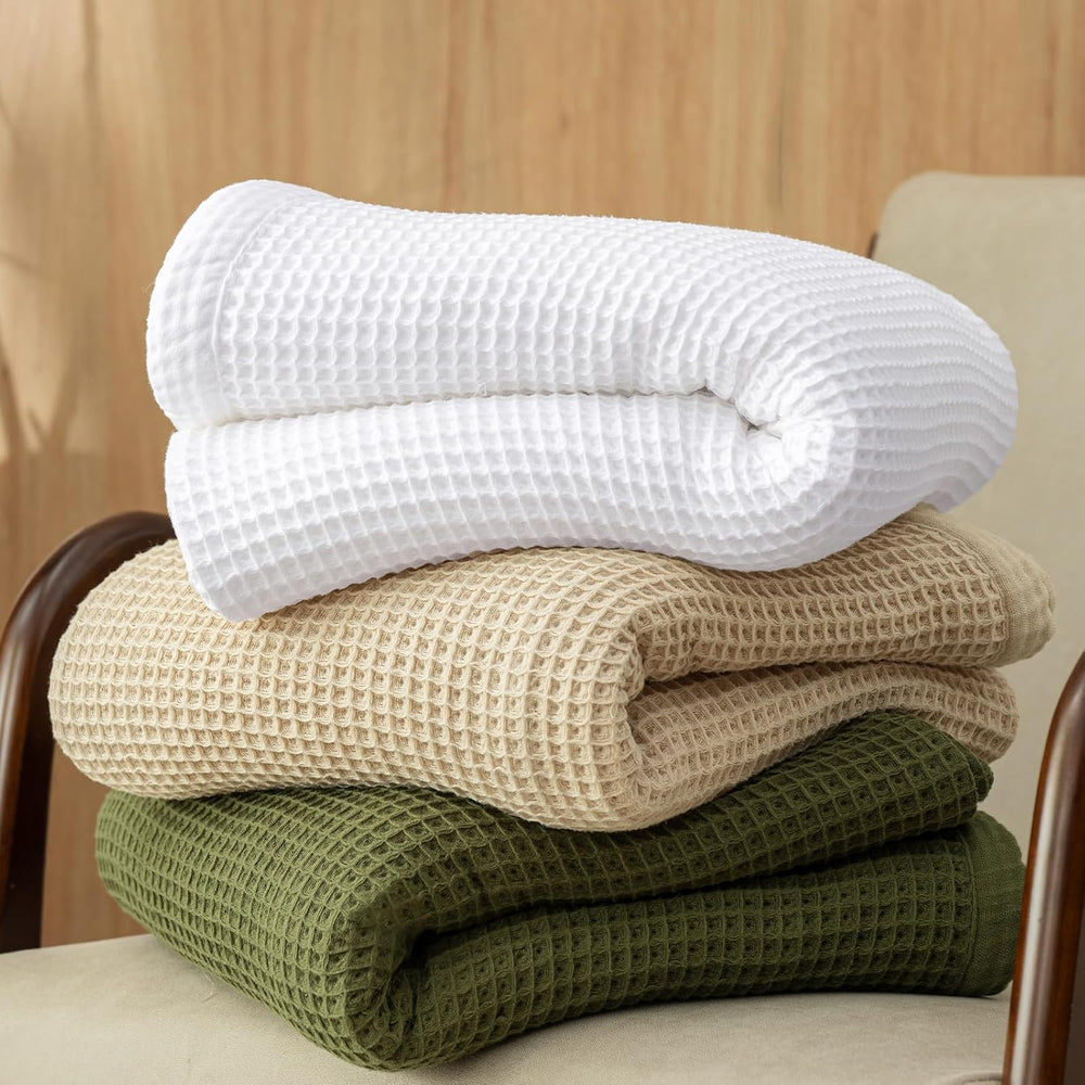 PHF 100% Cotton Waffle & Muslin Blanket Queen Size, 90" x 90", ...