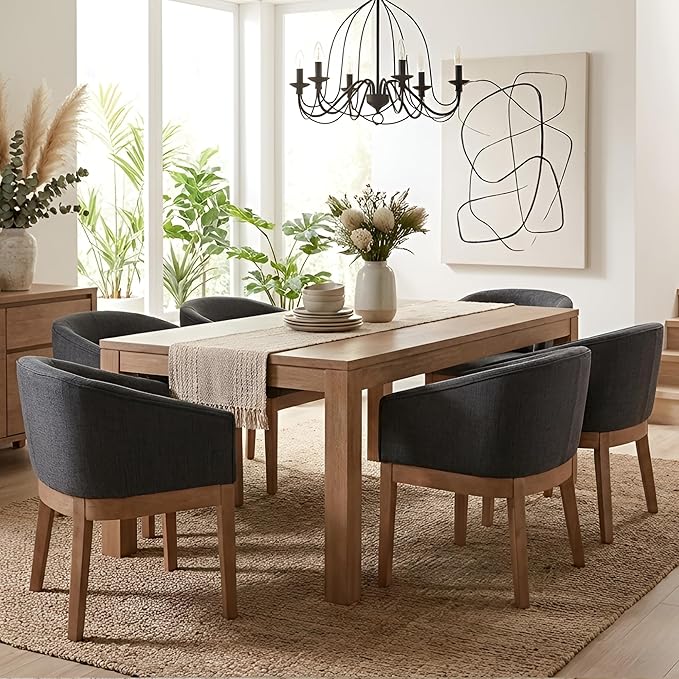 Mid Century Modern Upholstered Barrel Dining Chairs with Arms Set of 4, Farmh...
