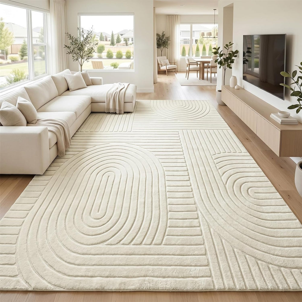 Beige Solid Area Rug 9x12 Large Washable Soft Rugs for Living Room