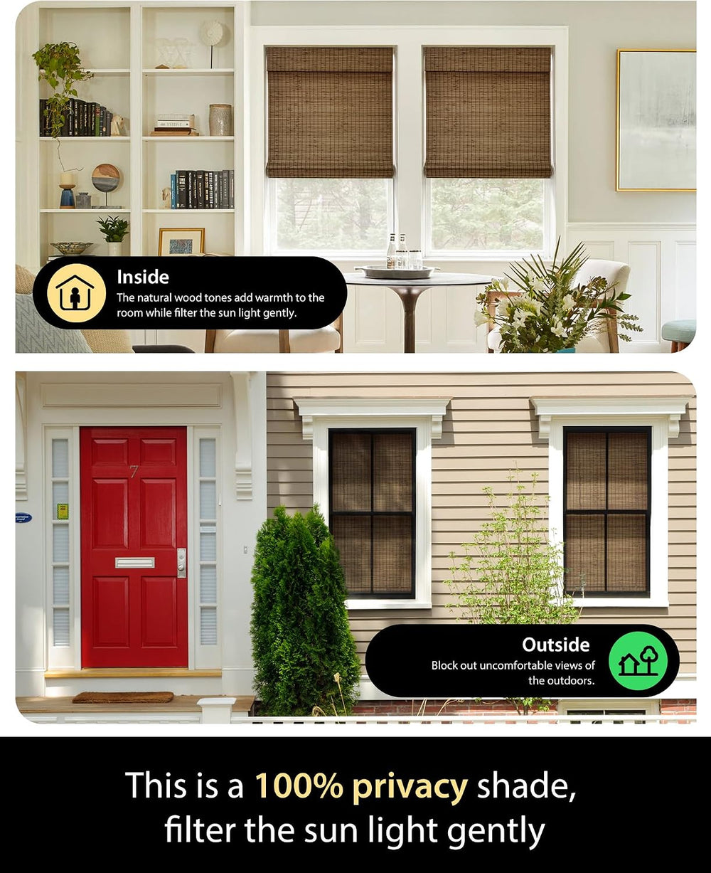 UNISHADES Bamboo Roman Shades w/Valance, 22.5" W × 48" H, Highfield...