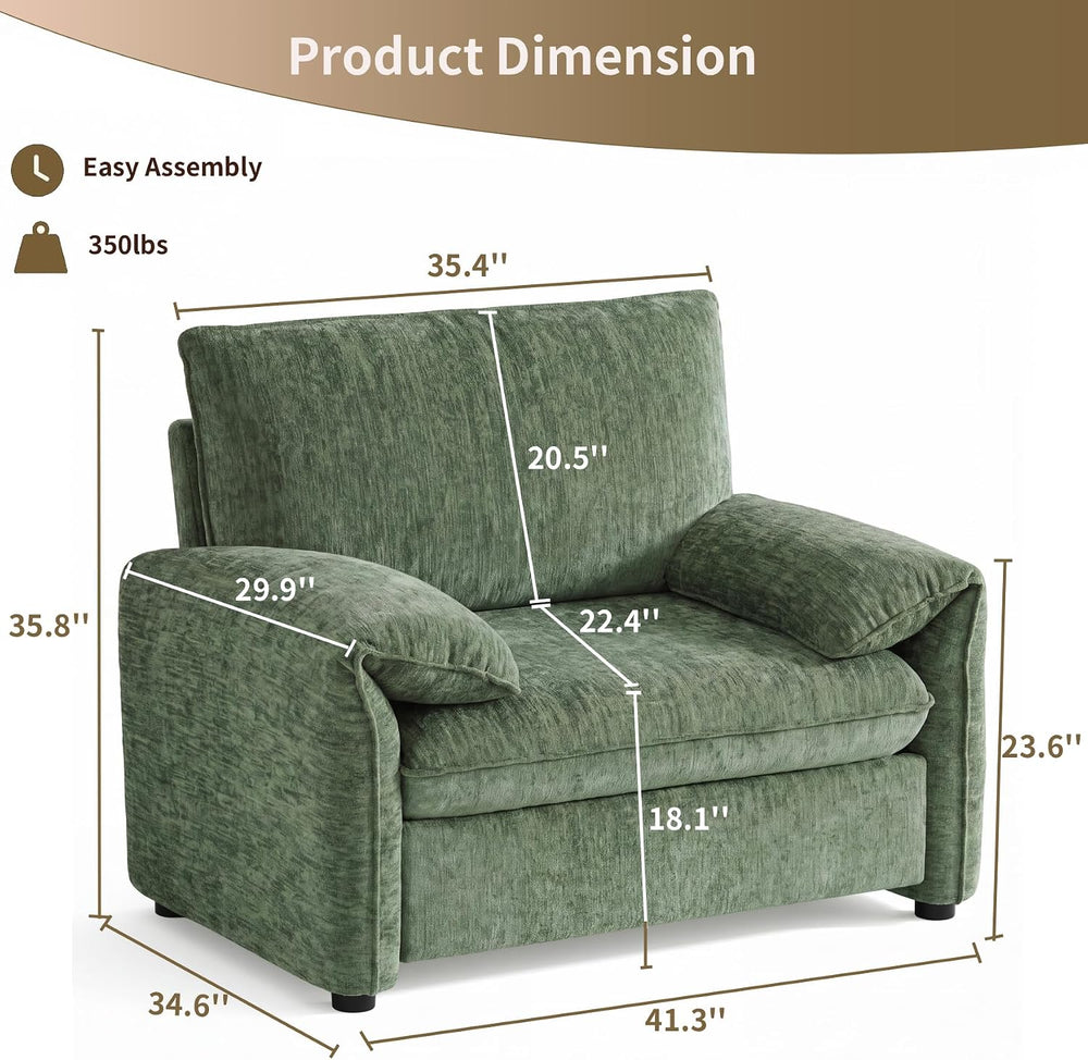 Oversized Accent Chair for Living Room, Wide Chenille Reading Chair | Comfy P...