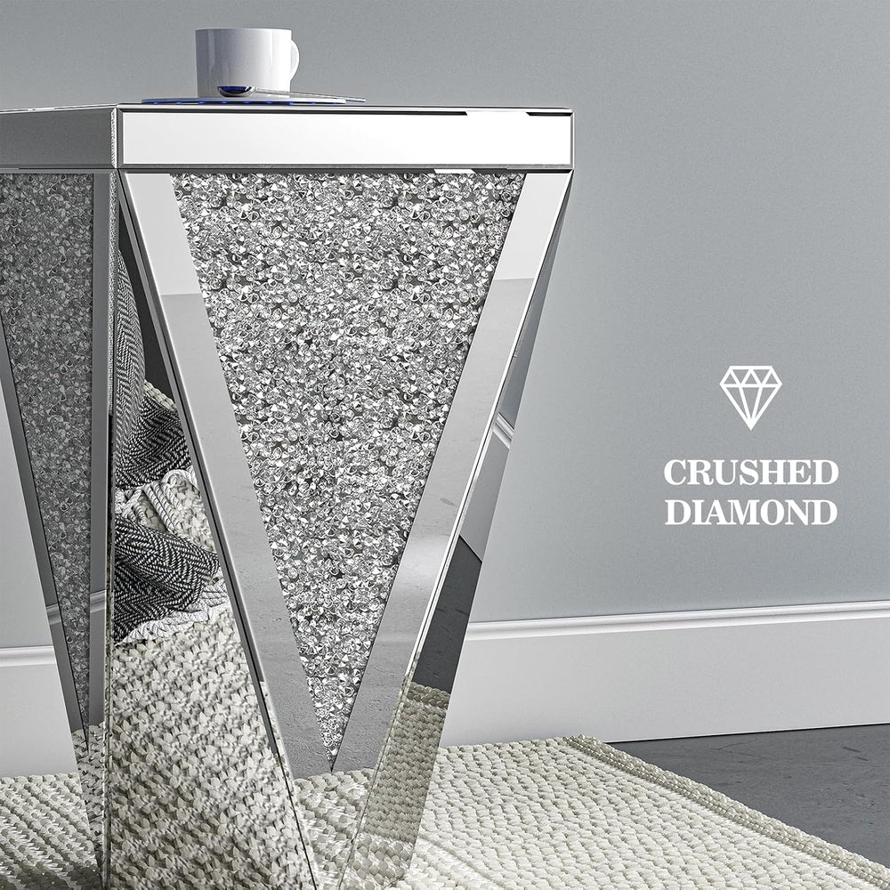 IKIFLY Set of 2 Mirrored End Table with Infinity Lights, Silver Nightstand wi...