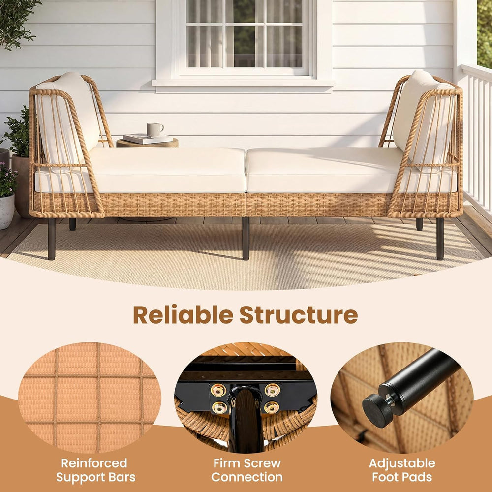 HAPPYGRILL Outdoor Wicker Daybed, Rattan Patio Couch Sofa Bed with Armrests, ...