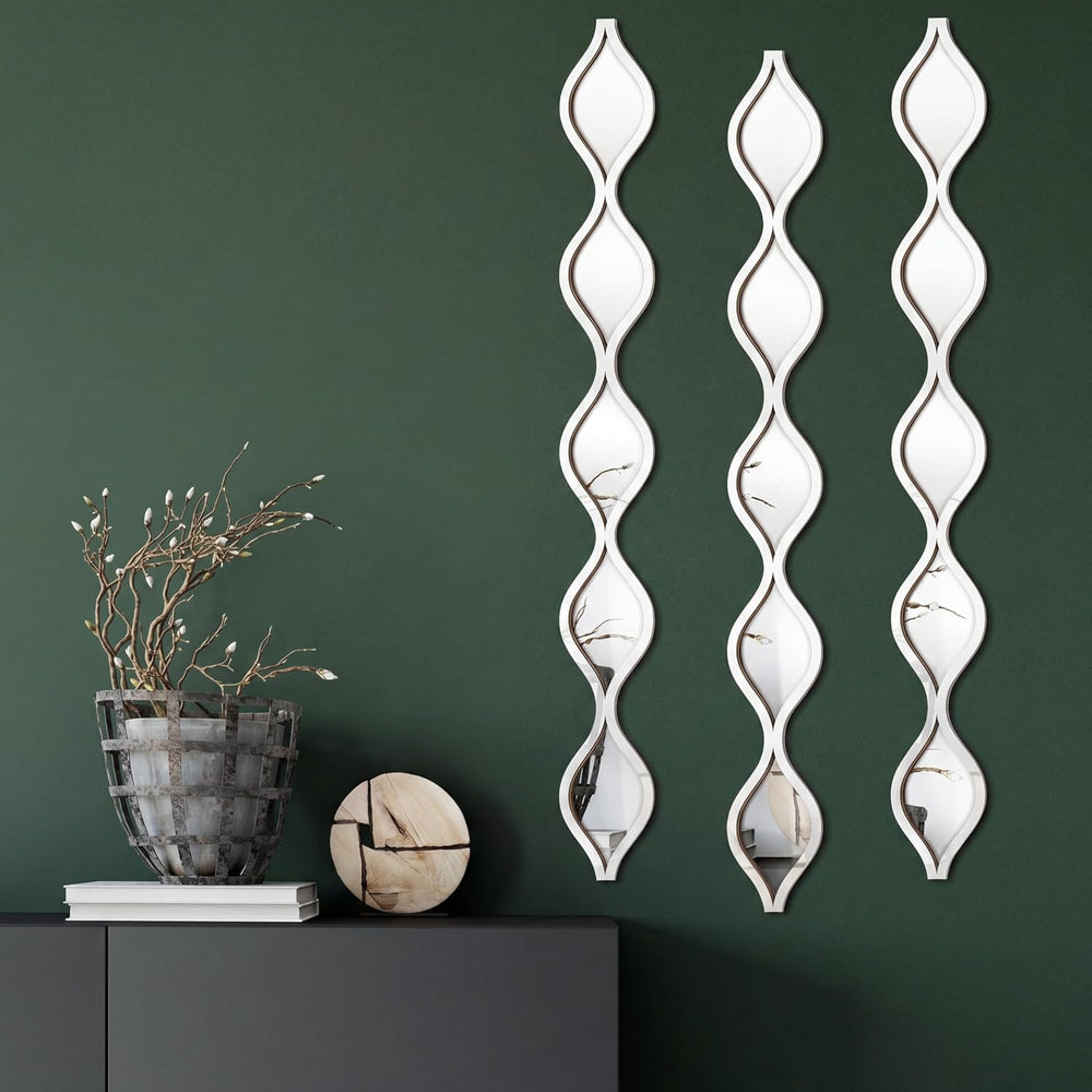 3 Pcs Teardrop Mirror Wall Decor, Narrow Acrylic Silver Edge