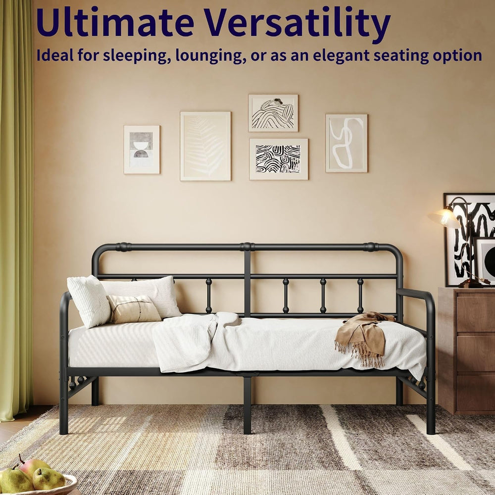 14 Inch Daybed Twin Metal Bed Frame with Headboard (Art Deco)