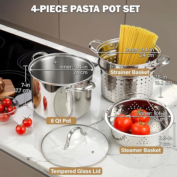 Cooks Standard Pasta Pot with Strainer Basket, 18/10 Stainless Steel 8 Quarts